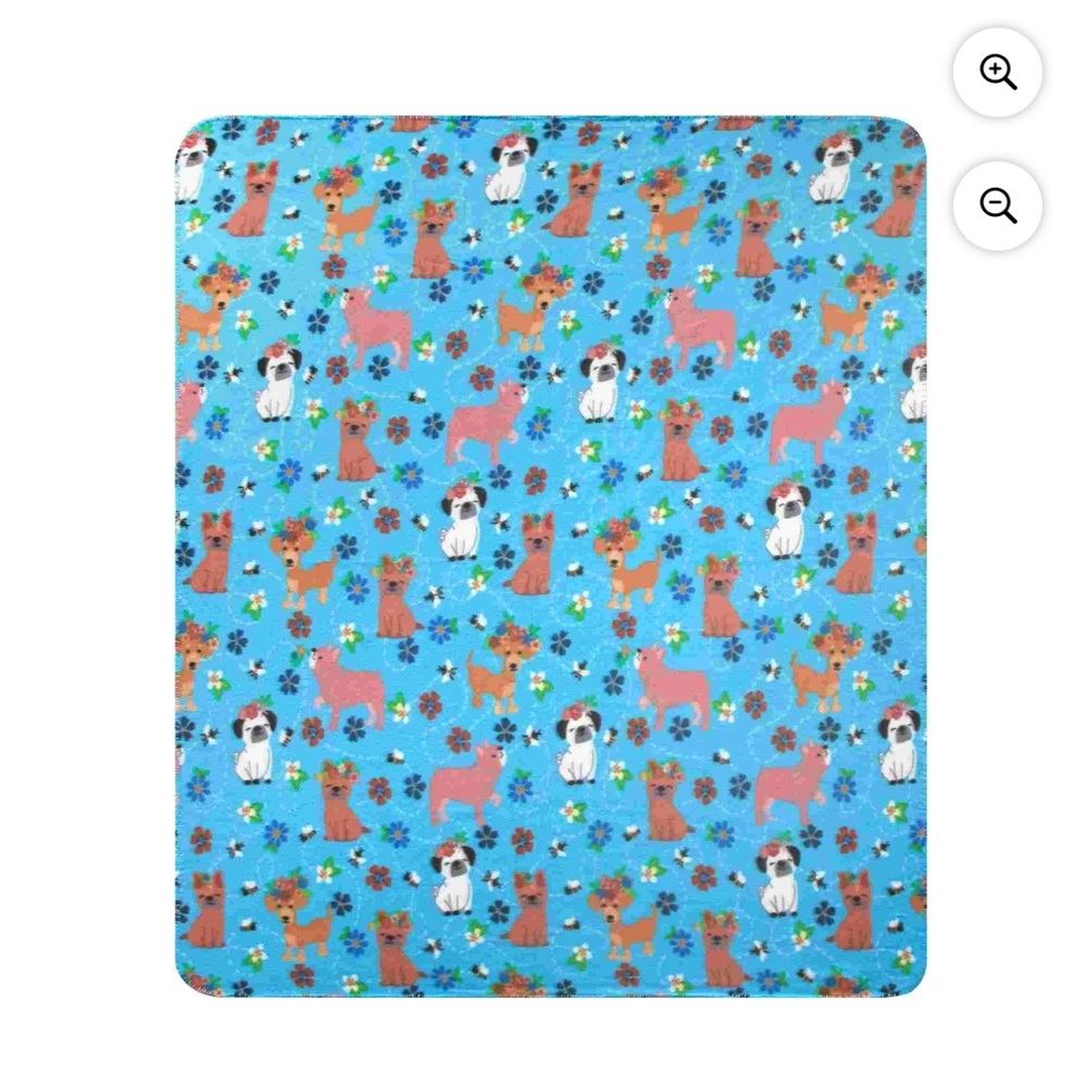 Dog Days Print Blue Fleece Throw NWT